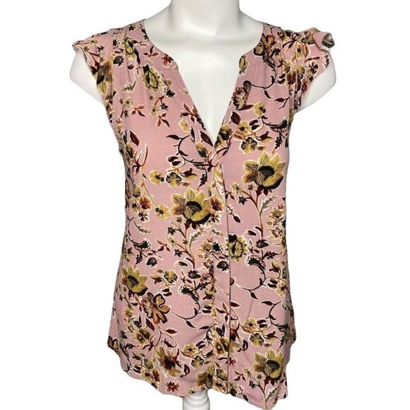 Sanctuary High Low Blouse Top Women's XS Pink White Yellow Floral Flutter-Sleeve - Picture 1 of 11